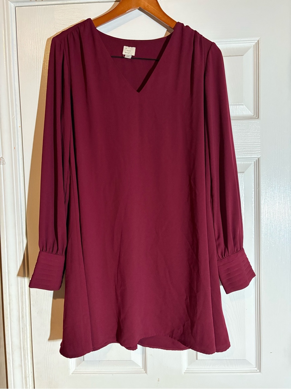a new day Burgundy V-Neck Long Sleeve Shift Dress